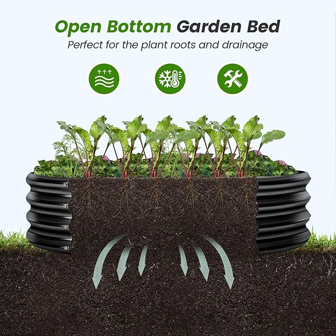 Land Guard 2×2×1ft Galvanized Raised Garden Bed Kit Round Galvanized Planter Raised Garden Boxes Outdoor Large Metal Raised Garden Beds for Vegetables Black