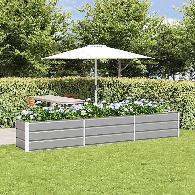 Steel Raised Garden Bed for Gardening Metal Planter Box for Vegetables Fruits Flowers 114.17 x 19.69 x 17.72 in Light Gray -532
