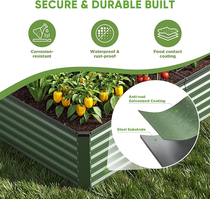 Galvanized Raised Garden Bed Outdoor 8x4x2ft Large Raised Bed for Gardening Metal Planter Box for Vegetables Fruits Flowers and Herb Easy Assembly Food Grade Materials Green