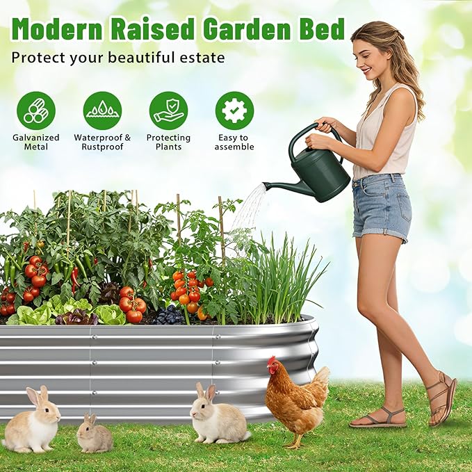 Oval Raised Garden Bed 5 x 2 x 1FT Galvanized Steel Planter Box with Wave-Shaped Metal Panels for Outdoor FlowerTreeHerb &amp Vegetable Garden (Silver 72X24X12 inches)
