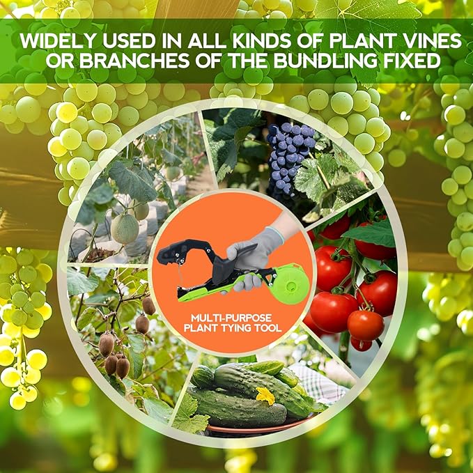 Plant Tying Machine - Lightweight Garden Plant Tie Tool Gardening Tape Gun with 23 Rolls Green Tape &amp 10000 Staples for Tomatoes Peppers Grapes Vining Vegetables