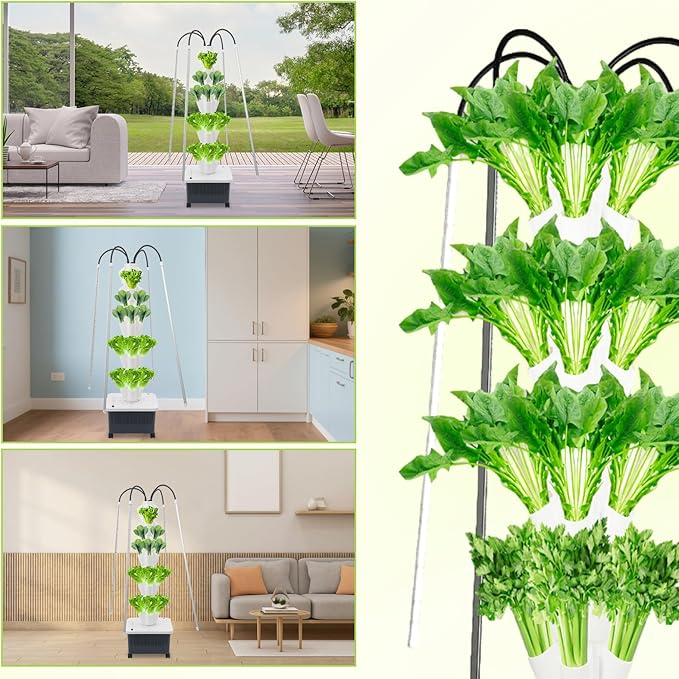 8 Tiers 40-Plant Hydroponic Growing Tower with LED Grow Light Indoor Garden Planter with Wheels &amp Timed Plug Vertical Smart Herb Garden for Fruits Vegetables Herbs