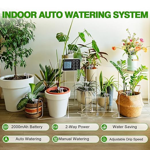 Upgrade Auto Plant Watering Devices Indoor Plant Waterer for 20 Potted Plants Houseplant Watering System Up to 30-Day Programmable Water Timer Automatic Drip Irrigation Kit for Vacation