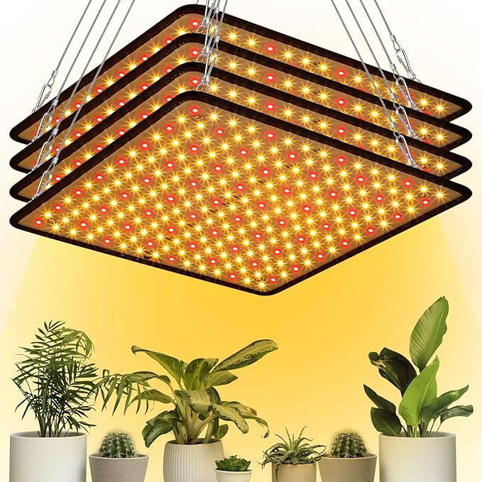Liliful 4 Pcs Grow Lights Panel 200W Artificial Full Spectrum Grow Lamps with 225 LEDs for Indoor Outdoor Seedling Tent Flowe(Warm White Red)