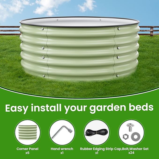 Round Raised Garden Bed Kit 3.5x3.5x1.4Ft Outdoor Zinc-Aluminum-Magnesium Metal Flower Beds Stainless Steel Patio Ground Planter for Planting Vegetables (Light Green)