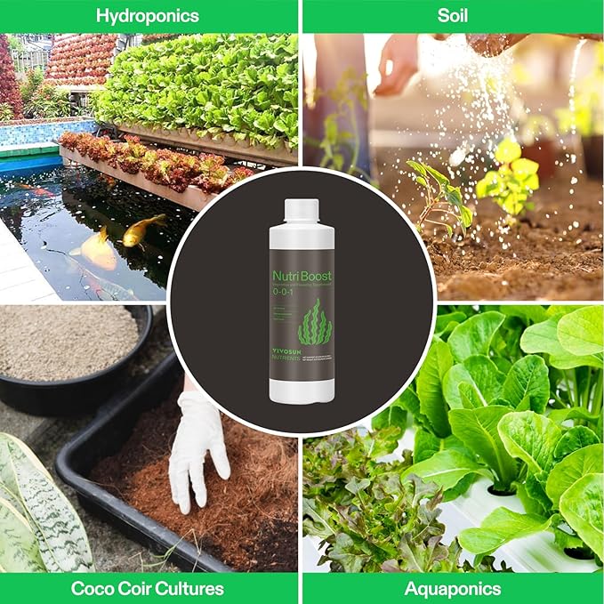 VIVOSUN Plant Food Nutrients Base A(4-0-1) &amp B(1-4-2) Bundle and NutriBoost (0-0-1) All-Purpose Liquid Fertilizer for All Growing Stages All-in-One Concentrated Additive for Vegetables Flowers