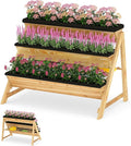 3-Tier Raised Garden Bed Vertical Garden Planter w/Storage Shelf Bed Liner &amp 2 Side Hooks Wood Elevated Planter Box Outdoor for Plants Vegetables Flowers HerbsNatural (46 x 29 x 31.5)