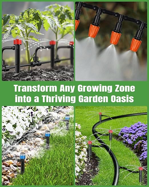 Pawfly Drip Irrigation System for Garden 240FT Drip Irrigation Kit with 1/2 &amp 1/4 Tubing Adjustable Emitters Fittings and Accessories Garden Watering System for Garden Greenhouse Lawn Yard