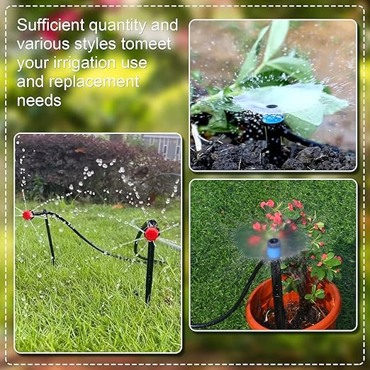 500 Pcs 5.2 Inch Drip Irrigation Emitters Adjustable Fan Shape Drip Emitters 360 Degree Water Flow Irrigation Drippers Sprayer for 1/4 Inch Tube Hose Garden Watering Kits Patio Lawn Flower Bed