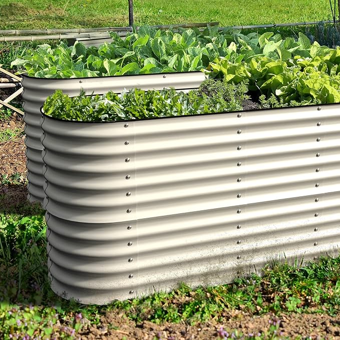 Olle Galvanized Planter for Vegetables 12-in-1 Large Metal Raised Bed Gardening Kit for Outdoors 32 Tall Size 5X5 Feets 8X2 Feets 4x8 Raised Garden Bed Ivory