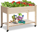 LYNSLIM Wooden Raised Garden Bed with Wheels &amp Shelf Elevated Planter Box for Flower Vegetable Grow Natural Cedar Wood Frame Gardening Planting BedEasy Assembly