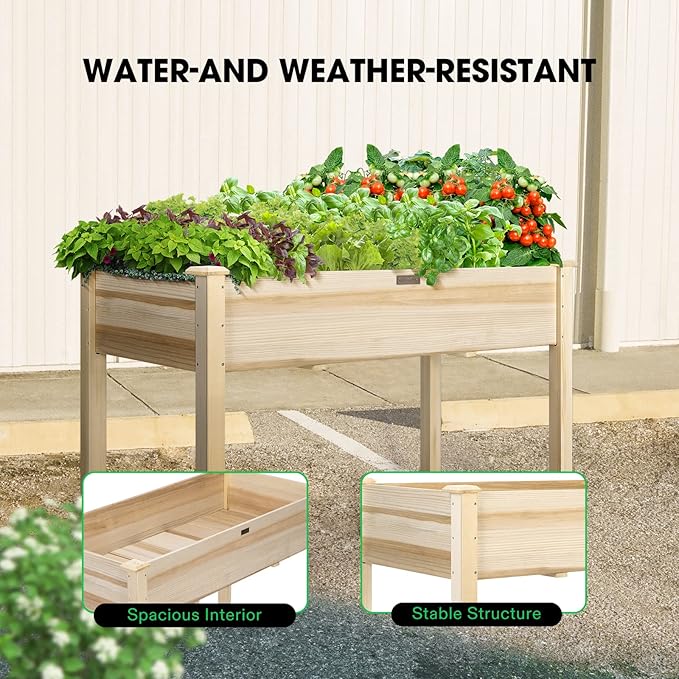 VIVOSUN Elevated Wooden Raised Garden Bed 48 x 24 x 30 Inches Outdoor Wood Planter Box w Bed Liner and Gloves for Garden Patio Balcony Backyard and Outdoors 220-Pound Capacity (Pack of 2)