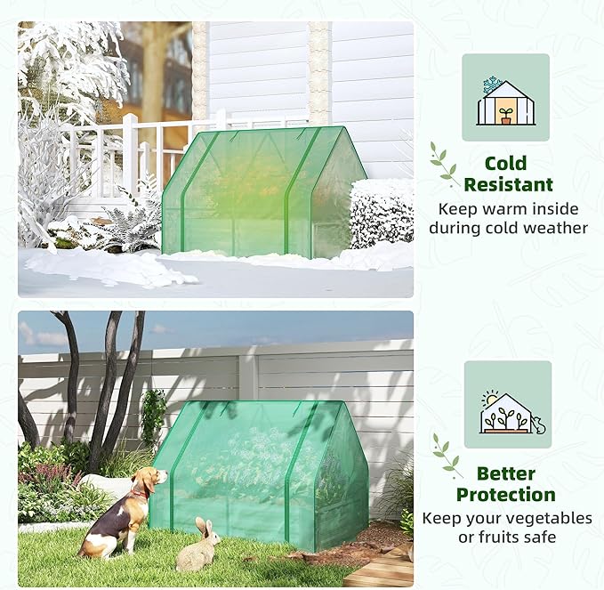 Outsunny 4 x 3 x 3ft Raised Garden Bed with Mini Greenhouse Galvanized Raised Garden Bed with Cover for Herbs and Vegetables Small Greenhouse for Patio Garden Balcony Green