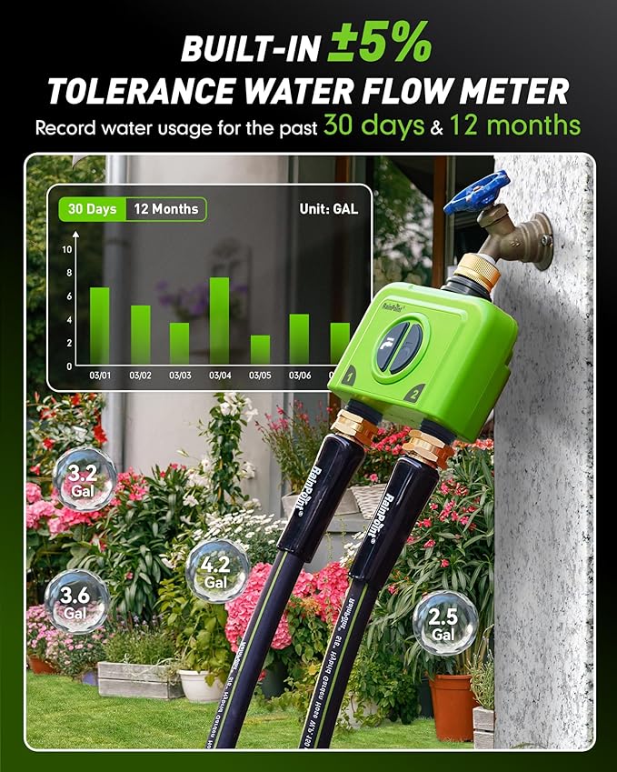 RAINPOINT WiFi Water Timer for Garden Hose 2 Zone WiFi Sprinkler Controller Smart Hose Timer Valve Automatic Drip Irrigation System/Rain Delay for Garden/Lawn/Yard (Brass Inlet No Gateway)