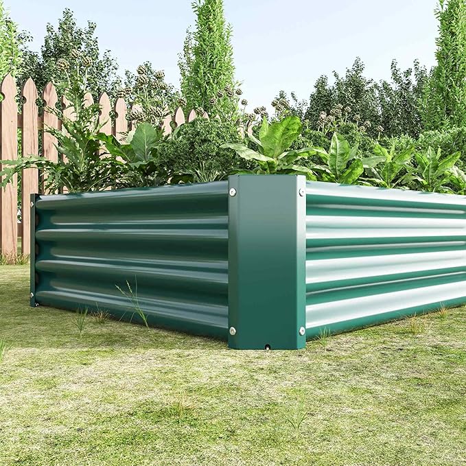 Raised Garden Beds Outdoor Rectangle Galvanized Metal Planter Box with Kit Above Ground Garden Bed for Vegetables Herbs Flowers and Plants (Green 6×3×1)