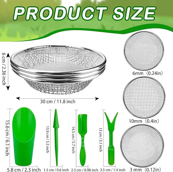 14 Pcs Screen Mesh Combination Stainless Steel Screen Mesh Planting Tools Including Hole Puncher Planting Spoon Seedling Lifting Device Shovel Bucket for Garden