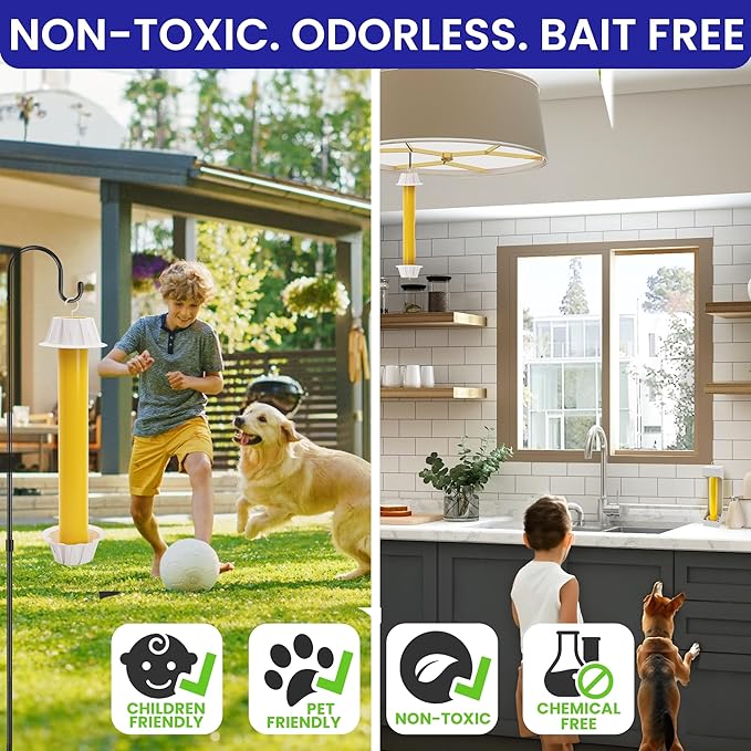 Fly Stick Sticky Fly Traps for Indoors Outdoor 4pk. Non-Toxic Super Sticky Hanging Flies Catcher Paper Tape Strips for Home. Catches All Bugs and gnats. Indoor Outdoor House Flying Insect Trap