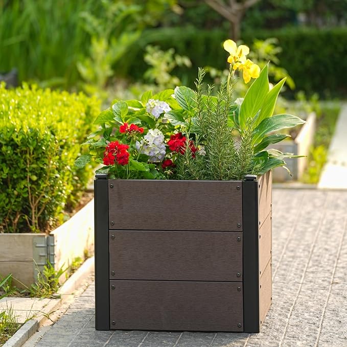 GarveeHome Wood-Look Raised Garden Bed – Large Tall Outdoor Planter Box for Vegetables Herbs Flowers – Durable Composite Deep Root Design for Patio Balcony Backyard
