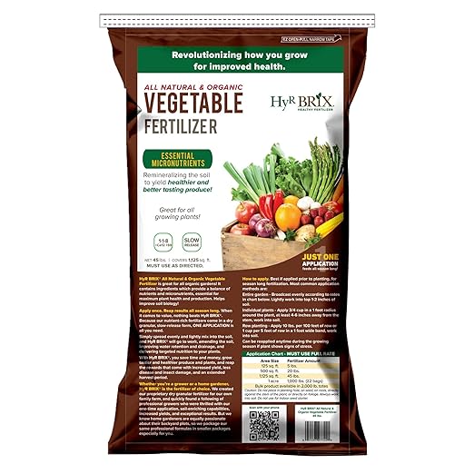 HyR BRIX All Natural &amp Organic 1-1-8 Vegetable Garden Fertilizer 45lb Bag - Slow-Release Plant Food with Calcium &amp Sulfur - Essential Micronutrients for Healthier Produce
