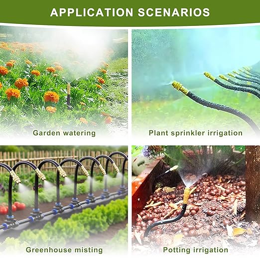 Automatic Drip Irrigation Kit - 50FT with Tool-Free Quick Connectors 15 Copper Atomizing Nozzles &amp 360° Bendable Spray for Garden Greenhouse Lawn Plants