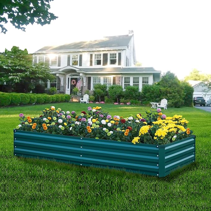 Raised Garden Bed Green 8x4x1FT Garden box Outdoor for Gardening Vegetables Flower Garden Raised Planter Box Large Metal Raised Bed