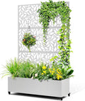 Metal Raised Garden Bed with Trellis 2 in 1 Trellis with Planter Box &amp Privacy Screen for Climbing Plants Vine Outdoor Standing Flower Beds with Drainage Holes47.2 L x 16.7 W x 70.8 H(Whit