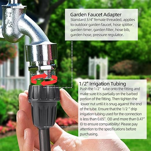 24 Pack 1/2 Inch Drip Irrigation Fittings Kits 3/4 to 1/2 Adapter and Tee | Elbow | Coupler Connectors | End Caps | Shut Off Valve for 1/2 Drip Irrigation Tubing Anti-Leak Drip Irrigation Parts