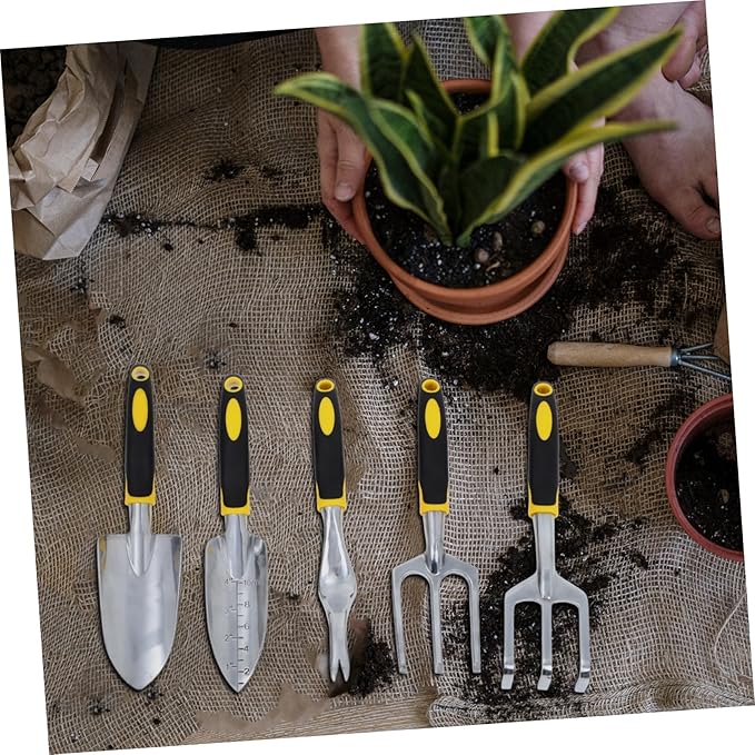 Mikikit 1set Multi-use Garden Tool Set Gardening Shovel Trowel Hand Fork and Rake for Efficient Planting and Soil Cultivation Lightweight and Portable