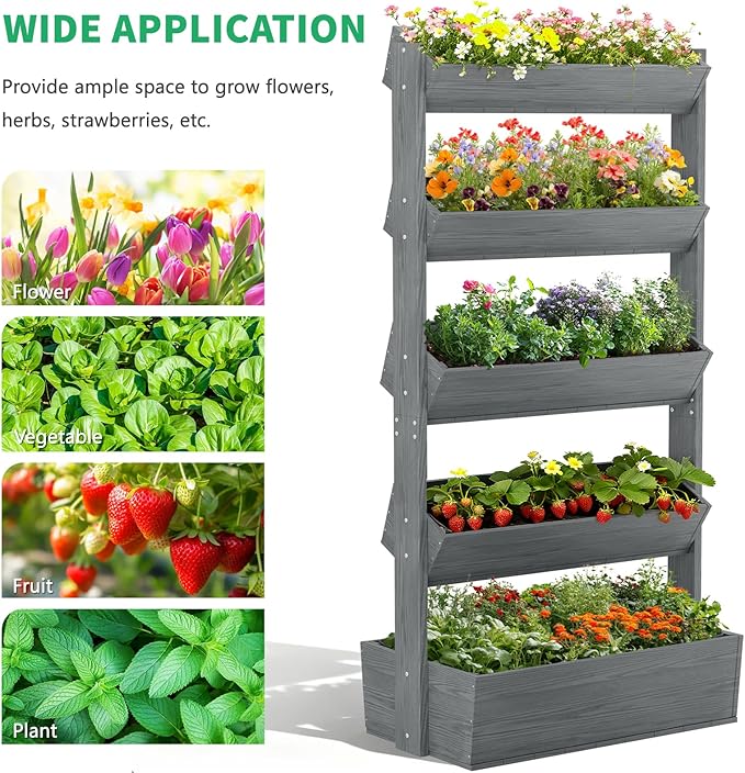 DoCred Vertical Wooden Raised Garden Bed 5 Tier Upgraded Garden Planters Freestanding Wood Plant Stand Flower Rack Wooden Planter Box for Plants Herbs Flowers Vegetables Outdoor Indoor