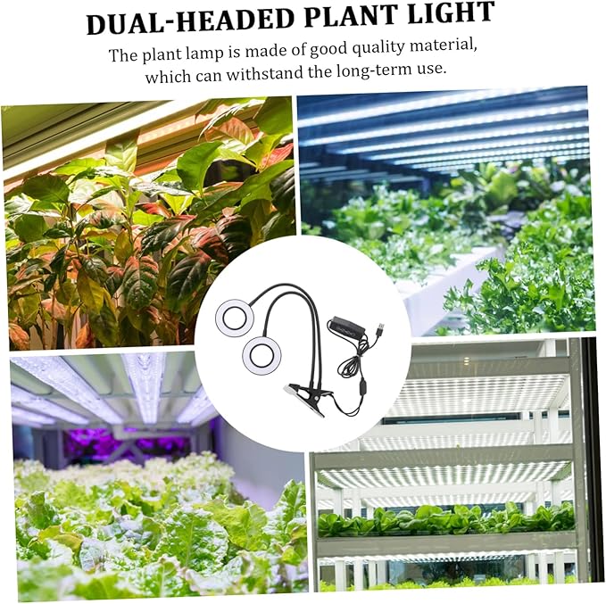 LED Plant Light with Dual Heads for Indoor Growth Greenhouse Use Promotes Healthy Plants Higher Yields Powered Clip Design for Home Balcony