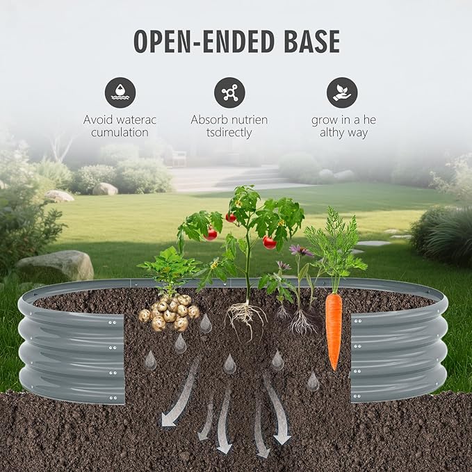 Galvanized Raised Garden Bed Kit Galvanized Planter Raised Garden Boxes Outdoor Oval Metal Raised Garden Beds for Vegetables (Gray)
