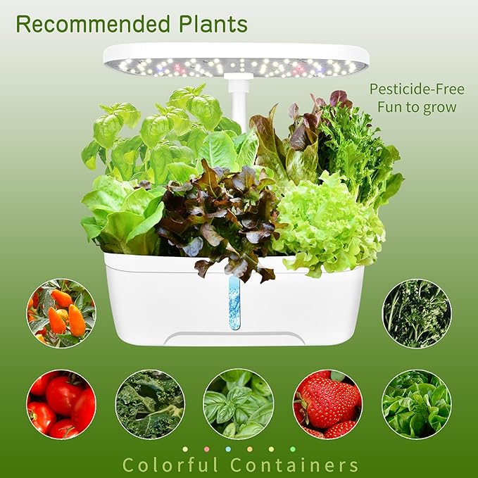 Hydroponics Growing System Indoor Garden12 Pods Indoor Gardening System with LED Grow Light Height Adjustable Plants Germination Kit Hydroponic Planter Fresh Harvest (White)