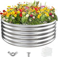 17 Tall Round Outdoor Garden Raised Garden Bed Kits-0.8MM Thick Metal Raised Planter Bed/Ground Planter Box for Variety of FlowersHerbsVegetablesTrees (Silver 48 Dia X 16.5inches)