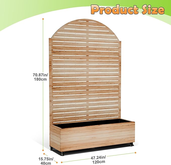 Metal Raised Garden Bed with Trellis 2-in-1 Planter Box &amp Privacy Screen for Climbing Plants Outdoor Standing Flower Bed with Drainage Holes 47.2 L x 16.7 W x 70.8 H Acacia Wood Grain-Louve