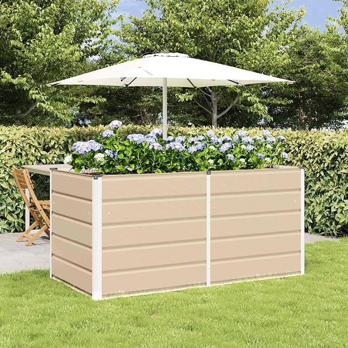 63 Large Outdoor Raised Planter Box Steel &amp Plastic Elevated Garden Bed in Ivory Modern Industrial Raised Garden Bed for Patio Balcony and Yard