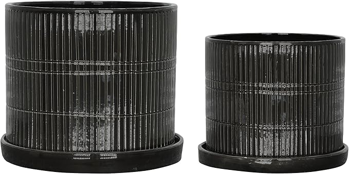 S2 1012 Textured Planter W Saucer Black