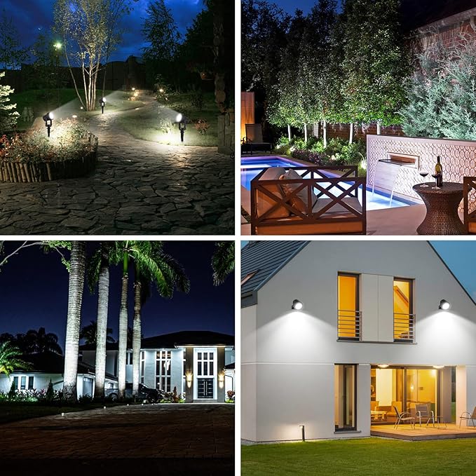 T-SUNUS 6 Pack Solar Landscape Spotlights White IP65 Waterproof Spot Lights 9.8ft Cable Outdoor 6000K Separated Panel for Yard Garden Driveway Porch Walkway Pool Patio