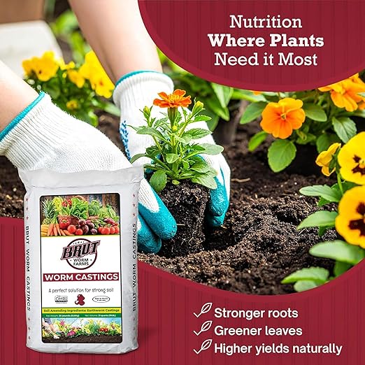 Brut Organic Worm Castings for Plants 30 LB – Natural Nutrients Fertility Builder Plant Food for Potting Soil and Garden Soil – Indoor and Outdoor Use - 4 Pack