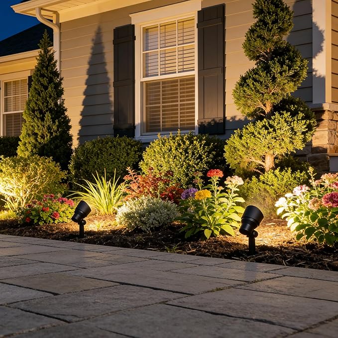 VENUS MANUFACTURING 6 Pack Low Voltage Landscape Spotlight 3W LED Outdoor Landscape Lighting Kits 200 Lumen Black Waterproof Flood Lights 12V 3000K Warm White Metal Tree Lights for Garden &amp Yard
