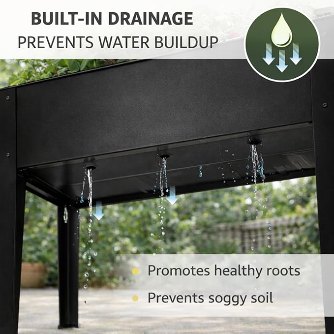 InSideOut Elevated 40 Raised Garden Bed Outdoor with Wheels &amp Shelf for Mobility Metal Planter Box for Vegetables/Herbs Patio-Balcony-Backyard (Charcoal)