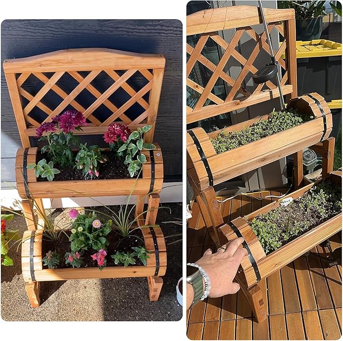 Outdoor Wood Raised Garden Bed Raised Planter Box Planter with Trellis Elevated Garden Bed for Gardening Vegetables Flowers Climbing Plants Growing Garden Balcony Patio Yard