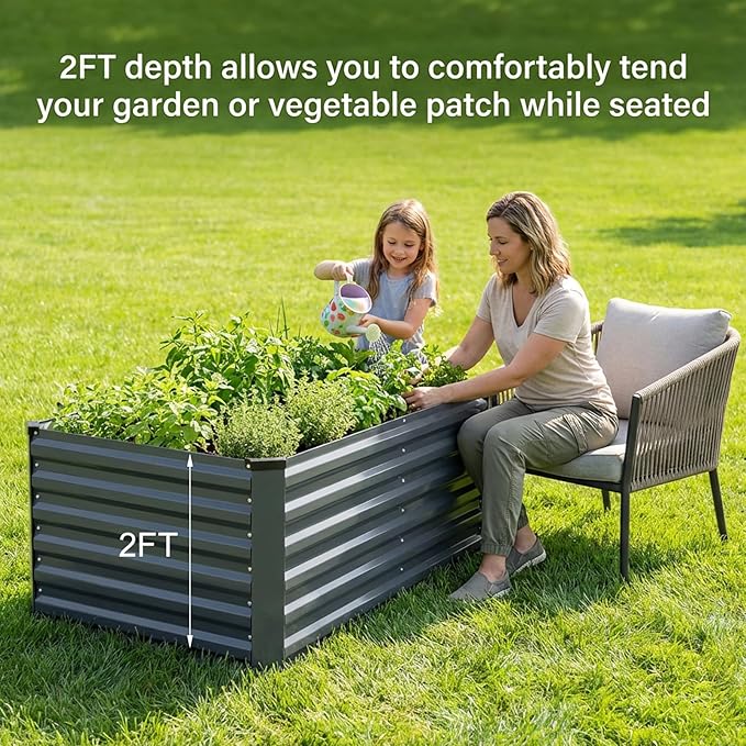 STBoo 6x3x2FT Galvanized Raised Garden Bed Outdoor Metal Raised Planter Box for Vegetables Elevated Rust-Resistant Rectangle Gardening Container Kit with Reinforced Panels for Backyard Patio(Grey)
