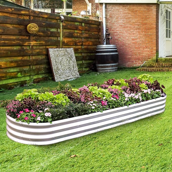 Land Guard 8ft Galvanized Raised Garden Bed Kit Raised Garden Boxes Outdoor Oval Metal Raised Garden Beds for Vegetables Silver108 Gallon Capacity(with 10 Connecting rods)