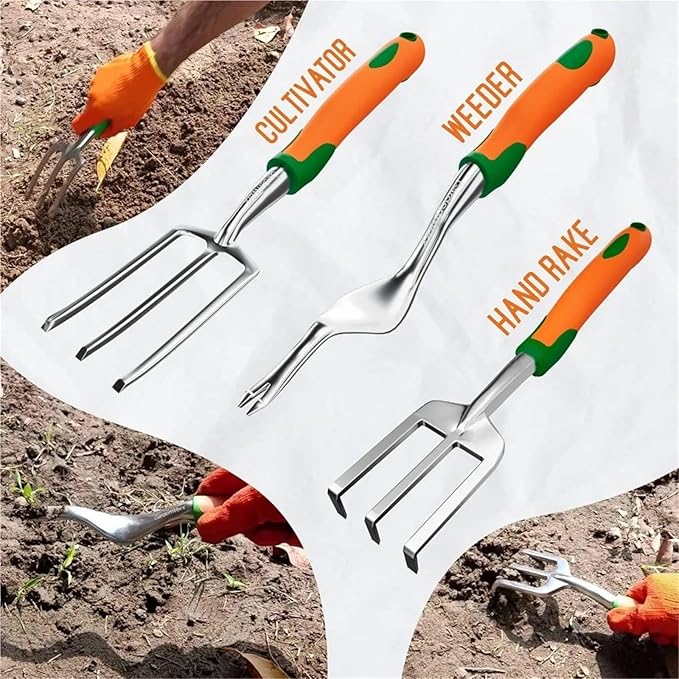 Garden Tool Set Gardening Hand Tools Set 10 Piece Stainless Steel Set with Carrying Bag Planting Accessories and Lawn Care Tools for Women