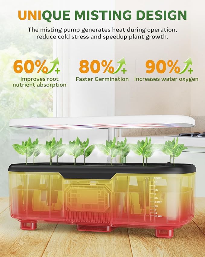 Misting Hydroponic Growing System Kit 15-Pods Indoor Smart Herb Garden Planter with LCD Touch Panel 6L Large Tank for Herb/Vegetables/Flowers/FruitsGardening Gifts for Women Men Beginners-White