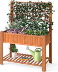 Raised Garden Bed Wooden Elevated Planter with Trellis &amp Storage Shelf All-in-One Planter for Patio Yard Balcony Outdoor Garden Enthusiasts Brown