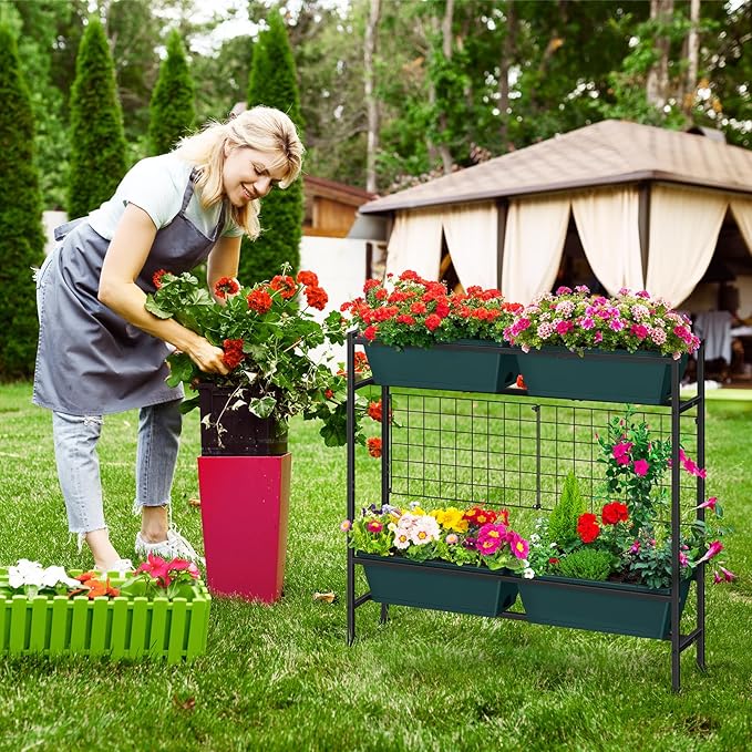 OYEAL Raised Garden Bed with Legs &amp &amp Trellis 32 Tall Vertical Herb Garden Planter Indoor Outdoor Elevated Flower Beds for Gardening Vegetables Herbs Patio Balcony Backyard Green