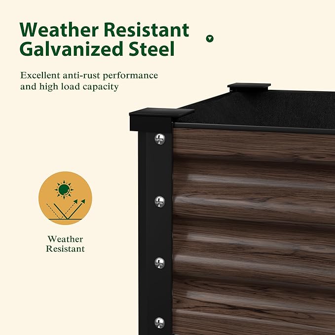 Galvanized Raised Garden Bed with Legs 48 W x 24 D x 32 H Large Metal Elevated Raised Planter Box with Drainage Gaps for Backyard Patio Balcony 507lbs Capacity Rustic