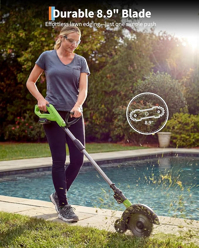 20V Cordless Lawn Edger 9-Inch Blade 4.0Ah Battery Powered Edger Lawn Tool with Dual Wheels 3 Depth Settings LawnTrencher for Yard Garden Patio Driveway Lawn and Sidewalk