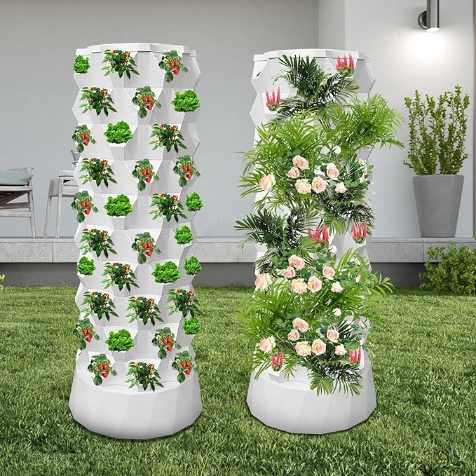 Hydroponics Growing TowerLayered Hydroponics Planter 80 Slots | Vertical Hydroponic Growing Kit Vegetable Planting Towers with Water Pump for Detached House